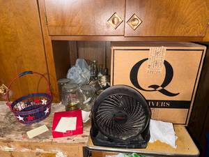 Mixed Household Lot With Honeywell Fan, Glass Jars & Woven Basket