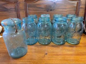 9 Blue Quart Jars