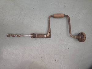 Vintage Ratcheting Hand Brace Drill with Auger Bit Attached