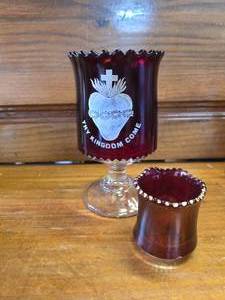 Vintage Ruby Flash Glass Goblet and Shot Glass