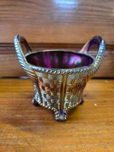 Small Carnival Glass Bushel Basket Blue Iridescent Color