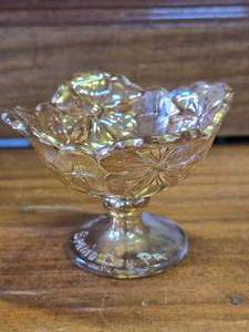 Spring Day, PA Vintage Orange Iridescent Pressed Glass Pedestal Dish