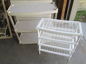 Pair of plastic shelving units in a...