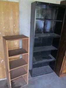 Two Wooden storage shelves one appr...