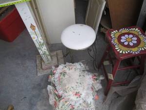 Wood stools, metal framed vanity ch...