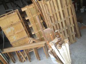 HUGE lot of wood spindles, slats, p...