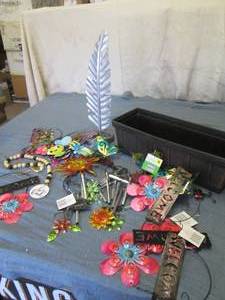 Metal garden decor and a planter...