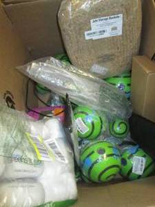 Box of wobble squeak pet toys, jute...