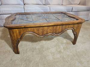 French Provincial Styled Coffee Leaded Glass Inlay