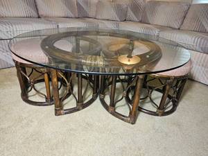 Vintage Rattan Nesting Coffee Table