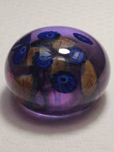 Signed Studio Art Glass Paperweight with Flower Bouquet Design