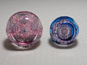 Vintage Millefiori Art Glass Paperweights Pair