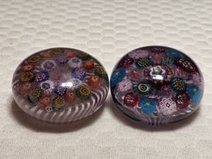 Pair of Vintage Clichy Space Millefiori Paperweights