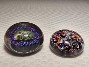 Clichy Space & Scramble Murano-style Paperweights