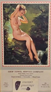 Vintage Shop Towel Service Company Calendar  Pin-Up Art by Frae B. Nolf