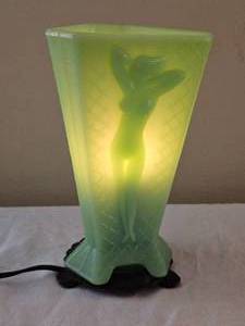 Mckee Art Deco Jadeite Vase Lamp featuring Molded Nude Figures