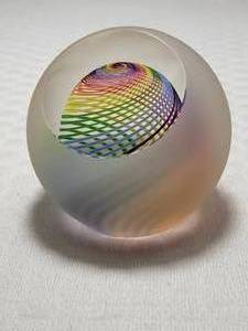 Paul Harrie Signed Tropic Rainbow Zephyr Art Glass Paperweight