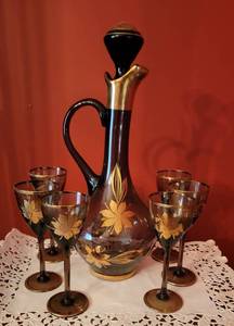 Retro Gold Gilt Decanter and Cordial Set