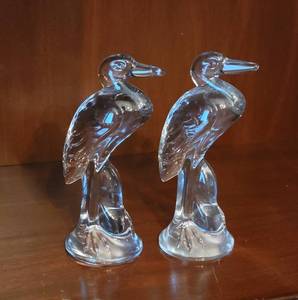 Duncan & Miller Clear Glass Heron Figurines, set of 2