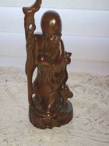 Chinese Hand Carved Wooden Statue of Shou Lao
