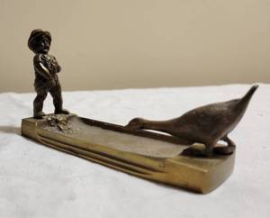Antique Brass Boy and Goose Desk Tray