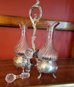 Louis XV Style Silver Plated and Crystal Oil and Vinegar Cruet Set