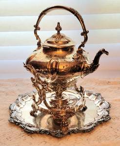 Antique Silverplate Tilting Tea Kettle on a Stand