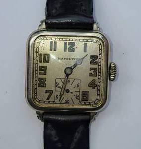 Antique Hamilton Mens Square Face Art Deco Wristwatch