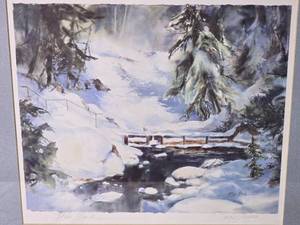 SIGNED Fine Art Watercolor Print - Elsie Cook - Snowy Bridge