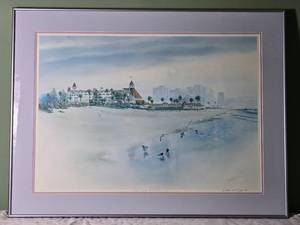SIGNED Fine Art Watercolor Landscape Print - John Yato - Elegance by the Sea, Hotel Del Granada