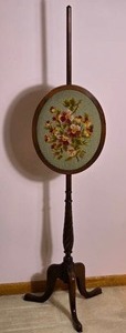 Vintage Needlepoint Firescreen on Mahogany Stand