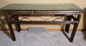 Rattan and Glass Console Sofa Table
