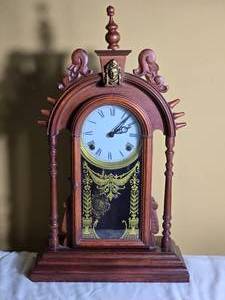 Victorian Style Walnut Shelf Clock with Pendulum