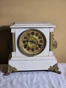 Antique White Painted Victorian Style Mantel Clock