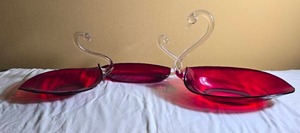 Cranberry Red Hand Blown Swan Glass Centerpiece Group
