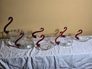 Ruby Accent Swan Glass Serving Collection