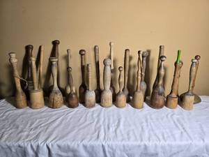 Collection of Primitive Wooden Sock Darning Mushrooms & Wooden Mashers