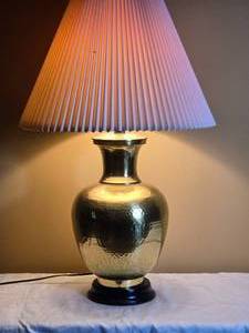 Hammered Brass Table Lamp with Pleated Shade