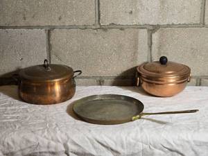 Vintage Copper Cookware and Brass Pan Collection