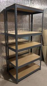 LL - Industrial Metal Shelving Unit with Wood Shelves