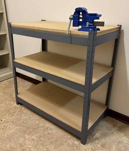 LL - Metal and Wood Workstation with Mounted Irwin Bench Vise