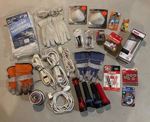 LL - Assorted Extension Cords, Gloves, Towels, Flashlights and More