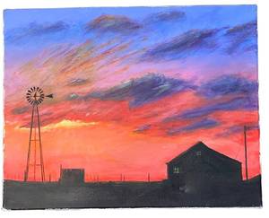 BR1 - Original Sunset Farm Landscape on Canvas 16 x 20