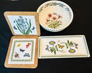 BR1 - Portmeirion The Botanic Garden Tray, Bowl & Coasters (Lot of 4)