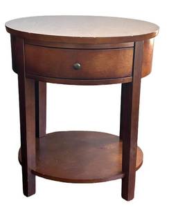 BR1 - Round Wood Accent Table with Drawer & Shelf