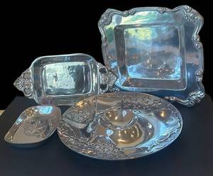 BR1 - Wilton Armetale Texas & Stars Chip & Dip Set with Bread Tray (Lot of 4)