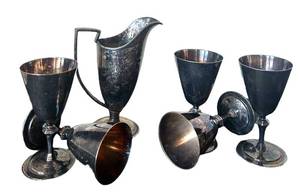 BR1 - Vintage Silver Plate Pitcher & Goblets (Lot of 6)