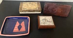 LR - Vintage Leather Wallet & Decorative Boxes (Lot of 4)