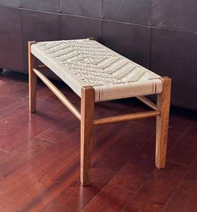 LR - Woven Rope Top Wooden Bench