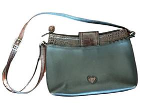 LR - Brighton Black Leather Croc-Embossed Crossbody Bag